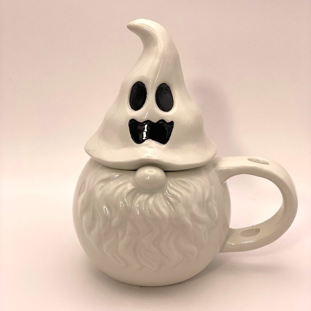 Global Design Gnome Ghost Lidded Large Mug Witch Hat Halloween 14 oz Coffee Tea